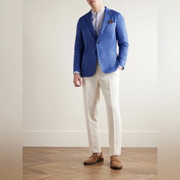 Peter Millar Holden Slim-Fit Checked Wool, Silk and Linen-Blend Blazer Blue 44R - Picture 1 of 13